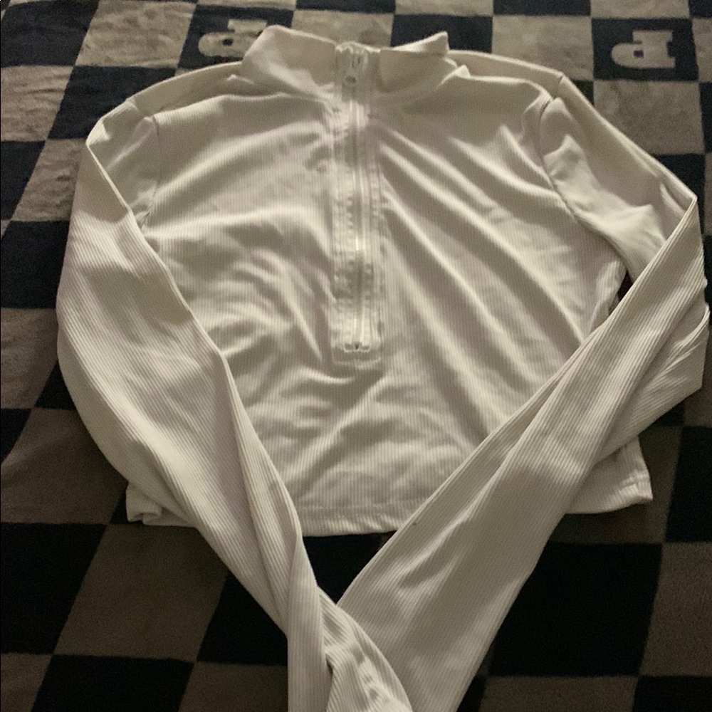 White Long Sleeve Quarter-Zip Top